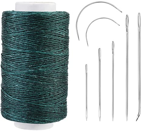 Hilo encerado de cuero, cable de hilo encerado de costura de 250 m con agujas resistentes, reparación de zapatos, proyectos de cuero (verde oscuro)