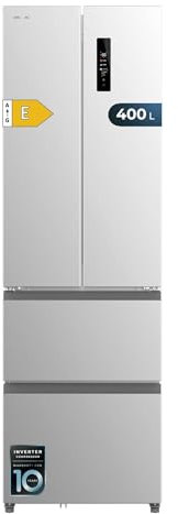 Cecotec Frigorífico Combi No Frost Inox Puerta Francesa 4 Puertas Bolero CoolMarket Combi F2D 400 Inox E. Frigorífico 4 Puertas inox, 400L, Total NoFrost, Motor Inverter y funciones Fast Cooling