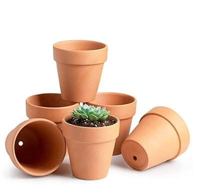 OLEEP Vaso di argilla – Confezione da 6 grandi vasi di terra cotta con foro di drenaggio, vaso di terracotta per piante da interni ed esterni (16 cm)