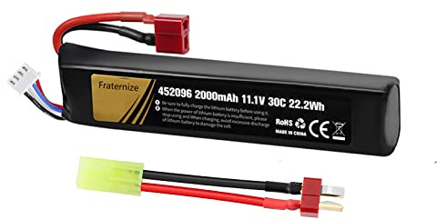 2000 mAh 30 C Airsoft Battery 11,1 V Wiederaufladbarer Lipo Hobby Akku mit Mini-Stecker Tamiya & JST XH für Airsoft Model Guns Rifle RC Car Drohne Batterien mit T Filk to Mini Tamiya Kabel