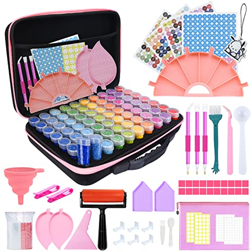 YUTUY Diamond Painting Zubehör Boxen,70 Fächer Diamond painting aufbewahrungsbox für DIY Diamond Painting Zubehör DIY Kunst Handwerk,Werkzeug Set mit Stift Trichter Stickers
