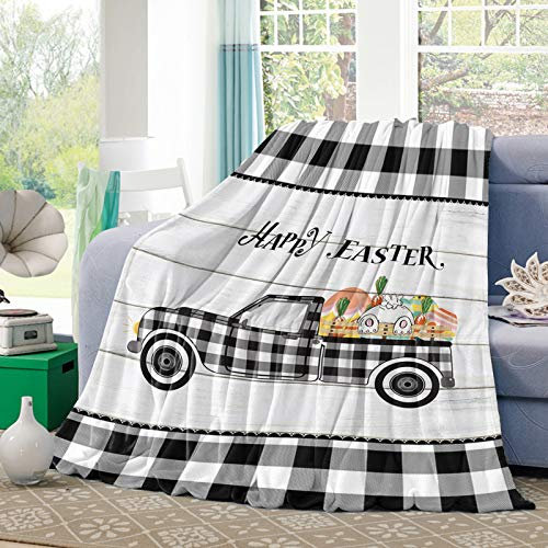 Decke Farm Plaid Truck Mit Osterhasen-Eiern Aus Holz Atmungsaktiv Kuscheldecke Komfortable Tv-Decke Für Couch Sofa Geburtstag 80x60