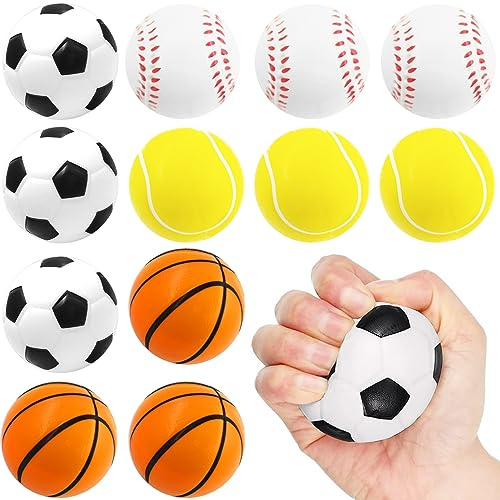 12 Balle en Mousse Enfant, Balles de Sport en Mousse Mini Football, Anti-Stress PU pour l'intérieur/Extérieur Golf Practise, Football + Balle De Tennis + Balle De Baseball + Basket-Ball pour Enfants