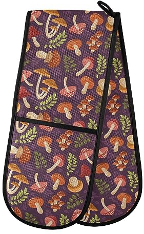 Gants de four doubles champignons automne forêt sauvage résistant à la chaleur Manique Gants de four pour barbecue, cuisson, grill, micro-ondes
