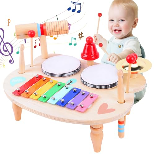 XIAPIA Kids Drum Kit, Baby Drum Musical Instruments Toys for 18 Months, Toddler Drum Set with Wooden Xylophone for Kids, Percussion Instruments Musical Toys Birthday Gifts for Children Boys and Girls