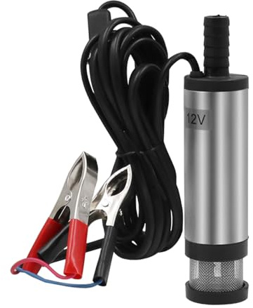 CGEAMDY 12V 38mm Dieselpumpe Ölpumpe, Tauchpumpen Mit Filter Mesh, 12L/Min Elektrisch Kraftstofftransferpumpe Wasserpumpe, Für KFZ, Auto, Caravan, Marine Boot(Silber)