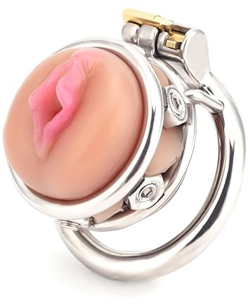 Chastity Cage Männer Mit Realistischer Schamlippen, Keuschheitskäfig Herren Aus Edelstahl, Penis Käfig Chastity Belt Für Herren Extrem SM Käfig Set Für Herren Extrem Bondage Sexspielzeug（50mm）