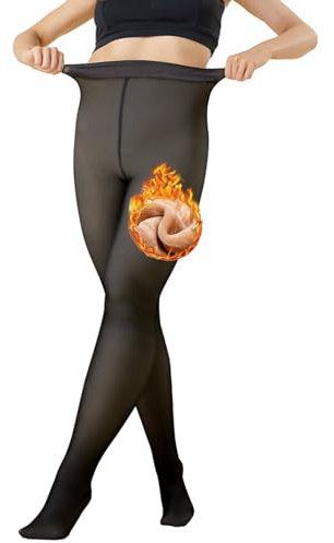 TaimeiMao Thermostrumpfhosen für Damen,Gefütterte Strumpfhose,Fleece Translucent Tights,Winter Strumpfhosen Damen Gefüttert,Wärmende Fleece Leggings für Damen (-Schwarz-220g-XL(70-95kg))