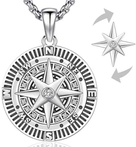 Aniu Kompass Halskette Herren Kompass Anhänger 925 Sterling Silber Kompass Kette Drehbar Halskette Wikinger Kompass Schmuck für Herren Damen