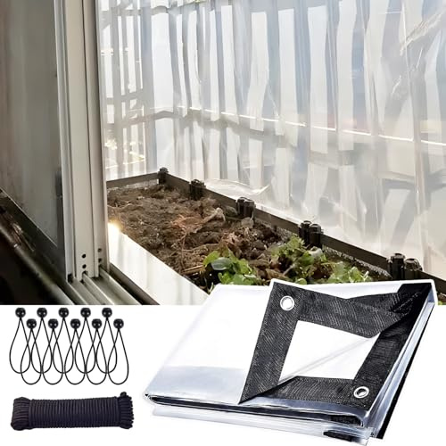 12x14 FT Clear Waterproof Tarps, Heavy Duty Outdoor Garden Rainproof Covering, Thick 0.18mm Clear Tarp, Transparent Waterproof Tarpaulin, for Covering Windowless Terrace