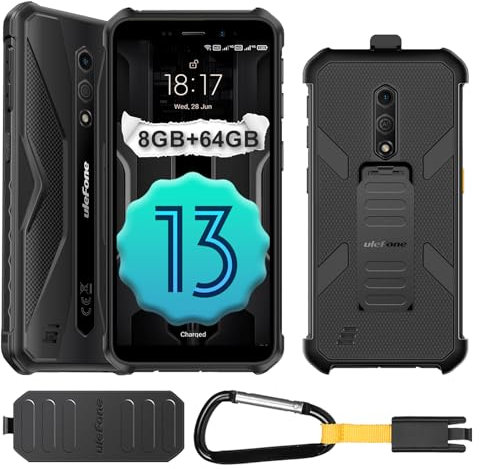 Ulefone Armor X12 Pro Rugged Smartphone, 10GB RAM, 64GB ROM, Android 15 Mobile Phones, IP68/69K Waterproof, 3-Card Slot, 13MP +8MP Camera, Octa Core, 5.45 inch Tough Screen, NFC, Black