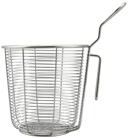 Cestello di scarico in acciaio inossidabile, cestino per friggere, cestello rotondo in rete metallica, cestino per bollire e bollire, scolapasta con manico, per cucinare e friggere (12 cm)