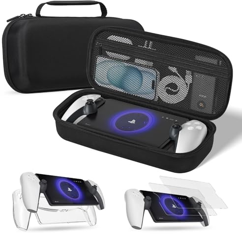 3 in 1 Accessoris Set Compatible with Playstation Portal, EVA Carrying Case for PS5 Portal, Soft Silicone Protective Cover, 2 Pack Screen Protector, Ps Portal Accessories