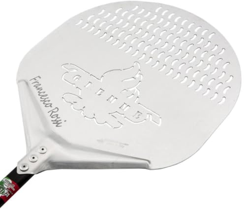 Giemme Pala per Pizza Forata in Alluminio, 36 cm, Professionale, Anodizzata, Forma Rotonda, Piatto Forato (Pala: ø 36 cm Personalizzata, Lunghezza manico: 60 cm)
