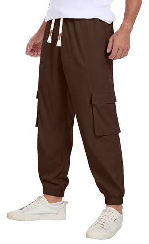 QIXING Pantalon en velours côtelé baggy décontracté en coton pour homme avec cordon de serrage Taille élastique Pantalon de jogging Coupe ample avec 5 poches, camel, L