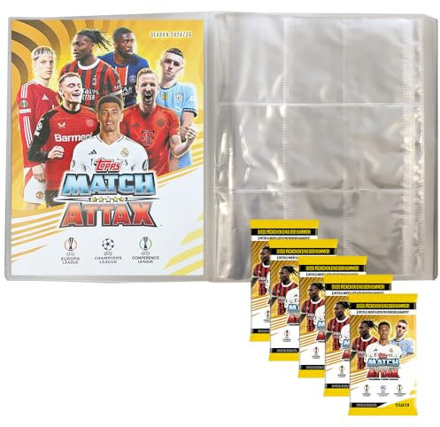 Match Attax Champions League 2024/25 - Trading Cards - 1 Leere Sammelmappe + 5 Booster