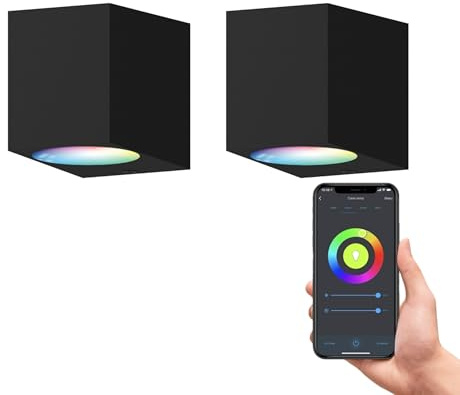 CALEX Smart LED Wall Lamp Downlight, Black, Smart Outdoor Light, App Controlled Bulb, 2-Pack