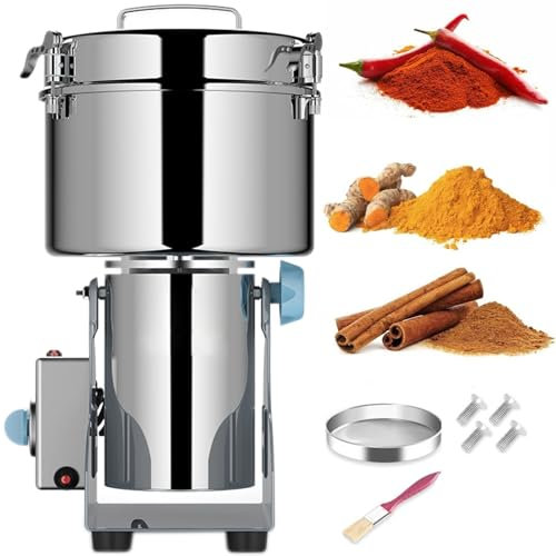 Electric Vegetable Choppers Adjustable Vegetable Slicer Grain Mill Grinder, Multifunction Kitchen Mill Stainless Steel Mill, Powder Machine Timing Dry Mill for Herbs/Spices/Grains etc, 2500g