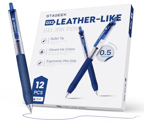 STAGEEK Kugelschreiber 12 STÜCK 0,5 mm stift Blau gelschreiber, Druckkugelschreiber mit Gelstifte, Gel Ink Pens für Tagebuchschreiben, Schreiben, Schule, Büro,Business (Blau)