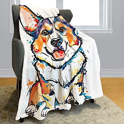 ATOurDealss Corgi Hunde-Überwurfdecke, einfache Aquarell-Fleecedecke, weich, warm, gemütlich, für Sofa, Couch, Bett, 127 x 152,4 cm