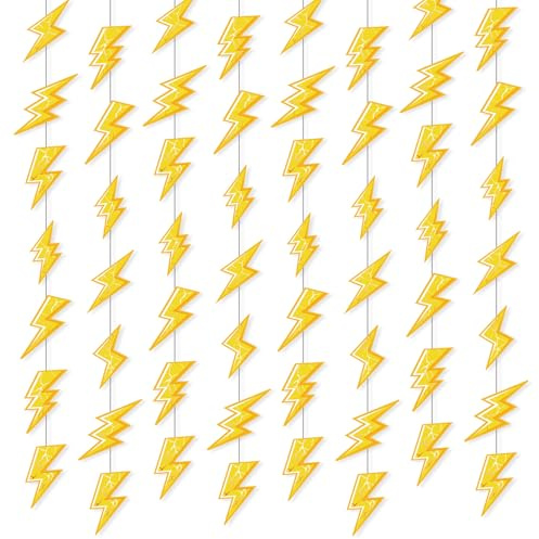Humyoun 8 Pcs Lightning Hanging Decoration Lightning Bolt Hanging Banner Gold Lightning Flash Decor Weather Themed Decor for Yellow Lightning Birthday Party Baby Showers Decoration Supplies