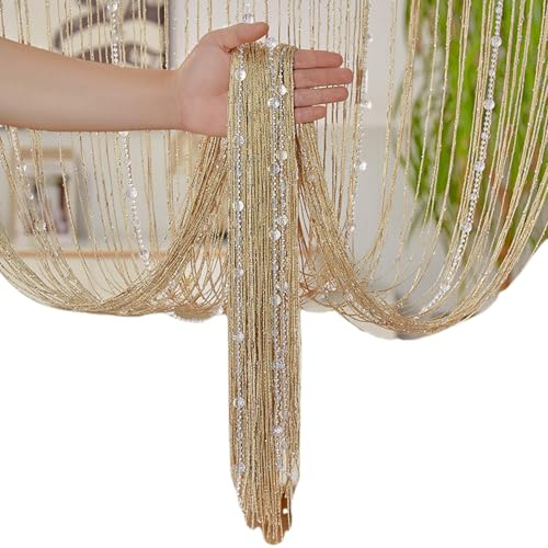 Ailan Kristallperlenvorhang mit Perlen 100 x 200 cm, Türtrenner ideal für Wohnzimmer Wanddekoration Türtrenner und Schrankvorhänge (Sekt)