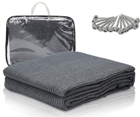 Eikuavons Vorzeltteppich, 250x250cm Markisenteppich Zeltböden mit 13 Heringe und Tragetasche, Campingteppich Outdoor Wetterfest, Rutschfester Atmungsaktiver, Zeltteppich (Grau Blau)