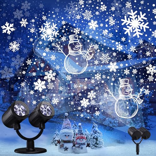 iShabao Projektor Weihnachten Aussen, Doppelter Kopf Dynamische LED Schneeflocken Schneemann Projektor mit Timer, Wasserdicht Weihnachtsbeleuchtung außen für Garten Fenster Wand Party Weihnachtsdeko