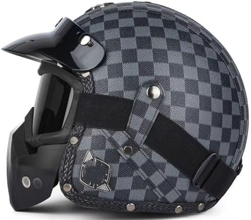 Mezzo Casco Jet Caschi Moto Retrò Casco Scodella Portatile, DOT/ECE Omologato Mezzo Elmetto Da Moto Retrò Con Pare-Soleil Per Uomo Donna Biker Cruiser Scooter Touring 8,XXL