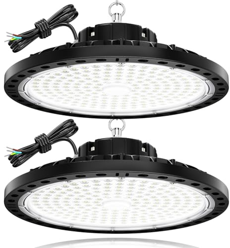 TOPAUBUB 200W LED Hallenstrahler 2 Stück, 20000LM Hallenbeleuchtung LED mit 30 cm Metallkette, Treiber, 6500K IP65 UFO Lampe Industriebeleuchtung für Lagerhalle, Fabriken