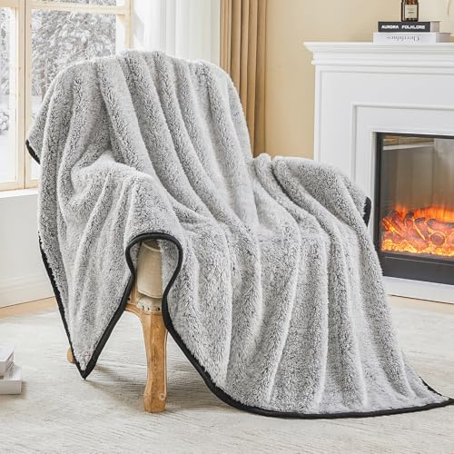 EMME Kuscheldecke Sherpa Decke 230x230 Dicke Warm Flauschig Schwarz Sofadecke