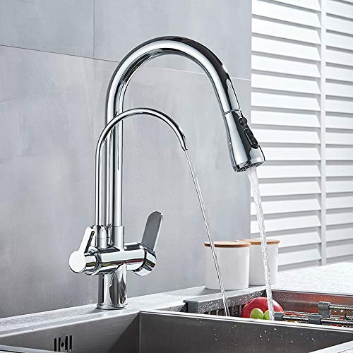 Rubinetto per lavello da cucina commerciale, girevole a 360°, doppia maniglia, rubinetto filtro dell'acqua della fattoria, finitura cromata, ideale per bar e ristoranti, fontana d'acqua