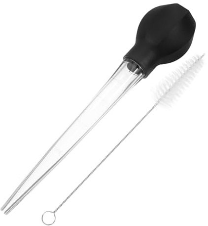 OUNONA Turkey Baster Liquid Transfer Tool with Black Silicone Bulb and Detachable Brush, Food-Grade Baking and Cooking Baster Pipette for Roast, Measuring and Seasoning Liquids