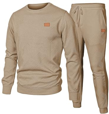 JMIERR Herren Jogginganzug Set 2-Teiliger Trainingsanzug | Casual Textured Sportanzug,Ganzjährig,Atmungsaktiv und faltenfrei,Rundhals Sweatshirt und Jogginghose,Freizeit Tracksuit Set