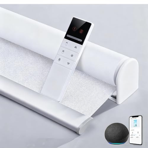 TIPIACE Tende Avvolgibili Motorizzate Smart Hard-Wired o Ricaricabili - Compatibili con Alexa e Google Home, Tessuto Impermeabile Blackout Totale Anti-Luce (Sunshine White)