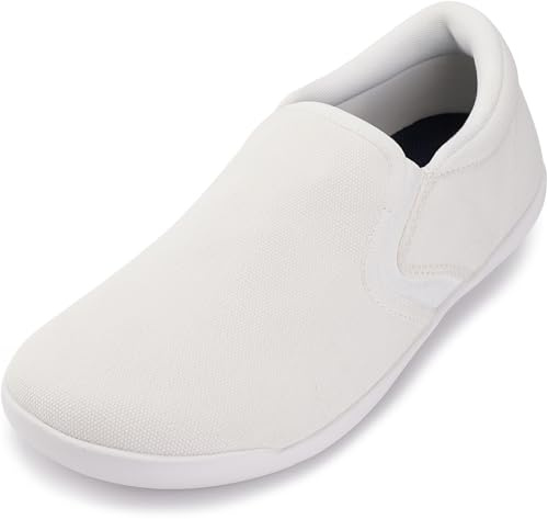 WHITIN Fashion Women's Wide Toe Box Barefoot Sneakers Slip on Canvas Minimalist Casual Walking Shoes Size 9 Width 9W Zero Drop Sole White 40