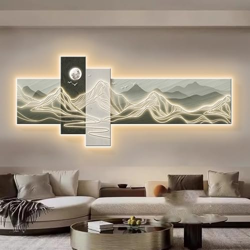 Decorazione da parete 3D con luce LED, alimentazione plug-in, pittura decorativa in rilievo per soggiorno, ingresso, corridoio, ufficio