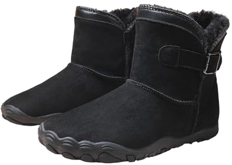 Barefoot Boots Women, Warm Ankle Booties Fur Lined Zero Drop, Winter Snow, Wide Toe Box Design (Black, Adult, Adult, Women, 6, Numeric, US Footwear Size System, Medium)