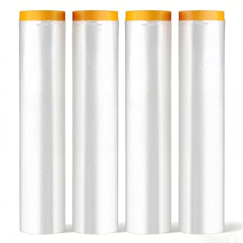 4 Rollen Abdeckfolie mit klebeband, 280cm x 20m Transparent Abdeckfolie, mit Goldband UV Beständig Malerfolie, Staubdicht Malerplane für Wandanstriche, Schutz von Autolacken, Staubschutz für Möbel