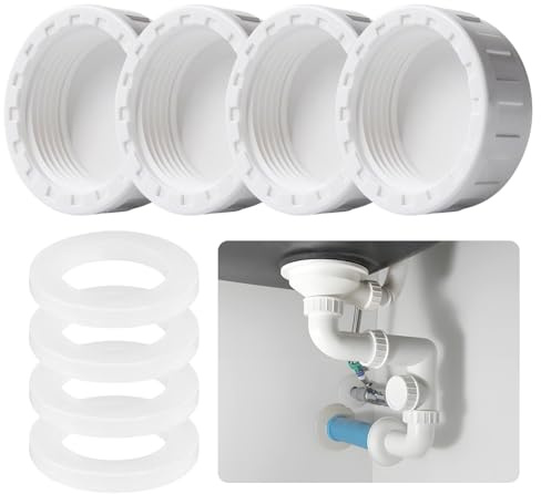 4 PCS White Waste Pipe Cap Kit,Blanking Cap for Washing Machine with 4 Washer,Tool-Free Easy Installation,Durable,32MM/1.25''