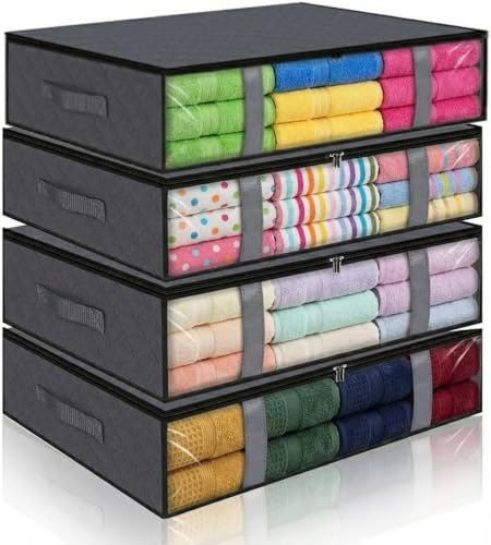 Eulihent 4 Stück Unterbett Aufbewahrungsbox Bettkasten Aufbewahrung 60x45x15cm Unterbettkommode für Bettdecken,Kleidung,Bettzeug,Decken