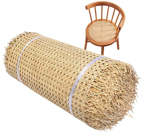 ZYJIX Rollo de cincha de bastón de ratán, tela de malla abierta tejida natural para muebles, proyectos de bricolaje de cañas, cestas y decoración de interiores