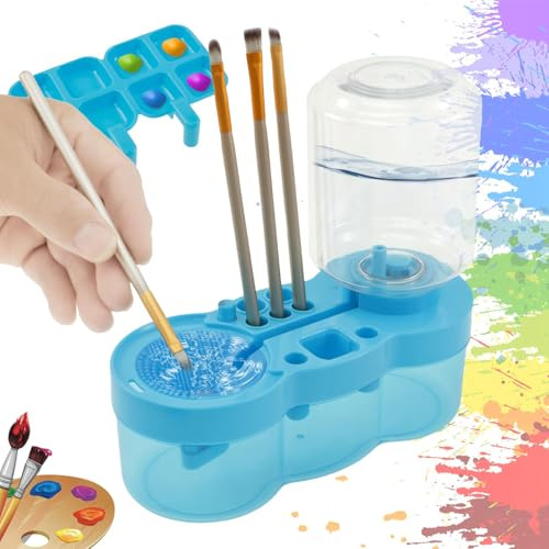 Water Circulation Paint Brush Cleaner with Drain 500ml Reservoir Brush Washer and Holder for Kids Artists 5 in 1 Painting Rinse Cup Art Supplies for Acrylic Watercolor Gouache (blue)