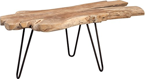 M2 Kollektion Tallus Couchtisch – Massives Teakholz, 100 x 40 x 40 cm I Naturbelassen I Schwarze Metallbeine I Einzigartiges Unikat, Braun