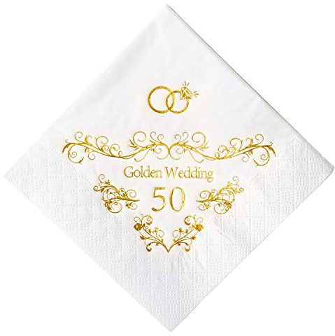Crisky 50th Wedding Anniversaray Napkins Golden Cocktail Beverage Napkins, 50th Wedding Anniversary Decorations for Candy Cake Table, 50 Pcs, 3-ply
