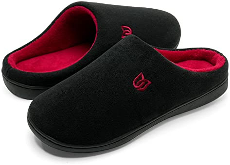 WateLves Chaussons Homme Pantoufle Femmes Hiver Court Peluche mémoire Mousse Chaud Coton Mixte Adulte (Noir Rouge, 46/47EU)