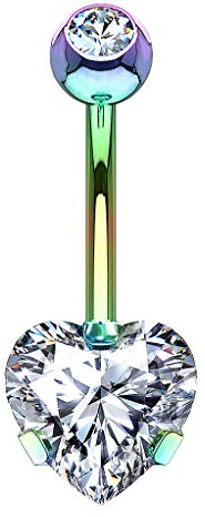 Piercingfaktor Bauchnabelpiercing Chirurgenstahl Bauch Bauchnabel Piercing Banane Stecker Anhänger mit Kristall Herz Rainbow