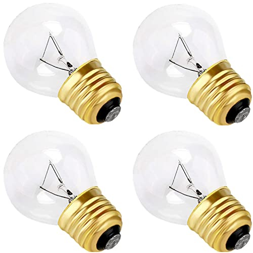 Belleone Oven Light Bulb, 40 Watt Appliance Bulb Fit for Whirlpool GE Maytag Ken-More Oven Microwave Refrigerator, G45 E26/E27 Medium Brass Base, 110v/120v/130v, High Temp - 4 Pack