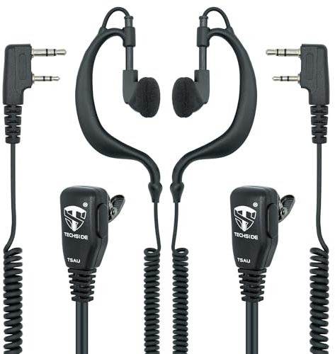 TechSide Kenwood 2-Pin Kopfhörer-Mikrofon mit Spiralkabel | Funkgeräte | Kompatibel mit TI-F8+, TS-T9+, Midland G10, G11V, CT890, BaoFeng UV-82, UV5RA | Überwachung Sicherheit Softair (2 Stück)