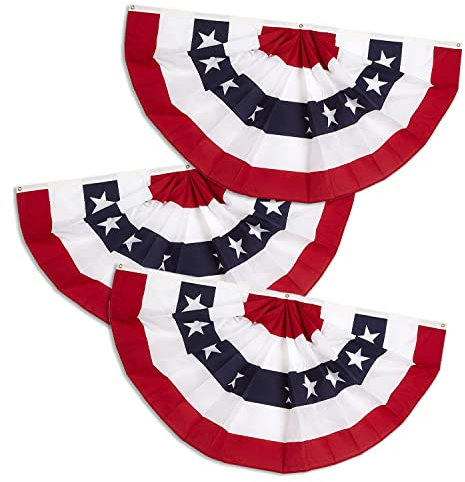 NUOGIC Wimpelkette aus Polyester, ca. 5 x 90 cm, halbe Fächer, Banner, plissiert, patriotische Polyester-Flagge für 4. Juli, 3er-Pack